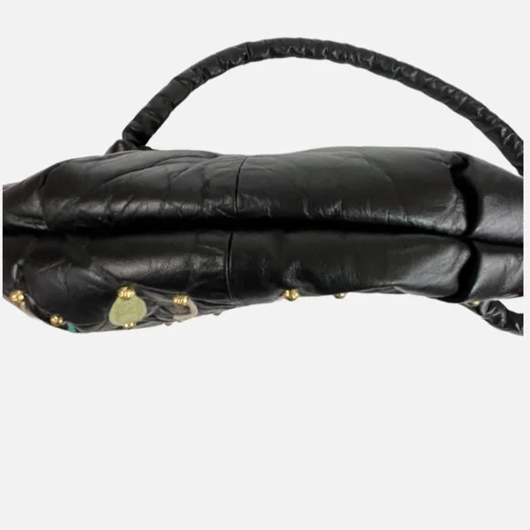 Vintage Black Hobo Bag with Floral Embroidery - Picture 9 of 16